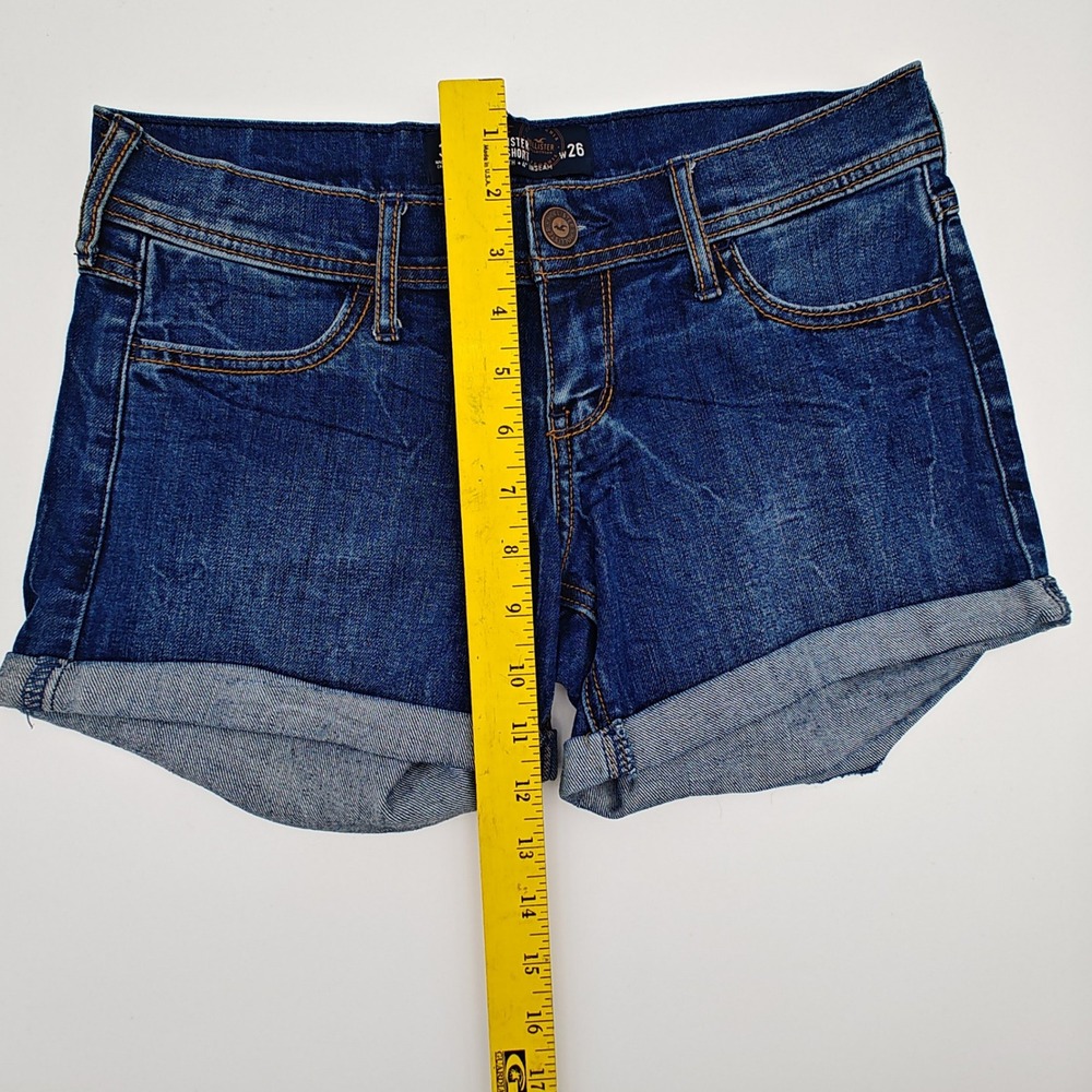 Hollister Midi Shorts Women Size 3 W26 Cuffed Denim Blue Mid Rise - Picture 6 of 7